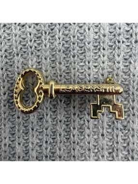 Vintage Gold Tone Key Brooch “Leadership” Pin